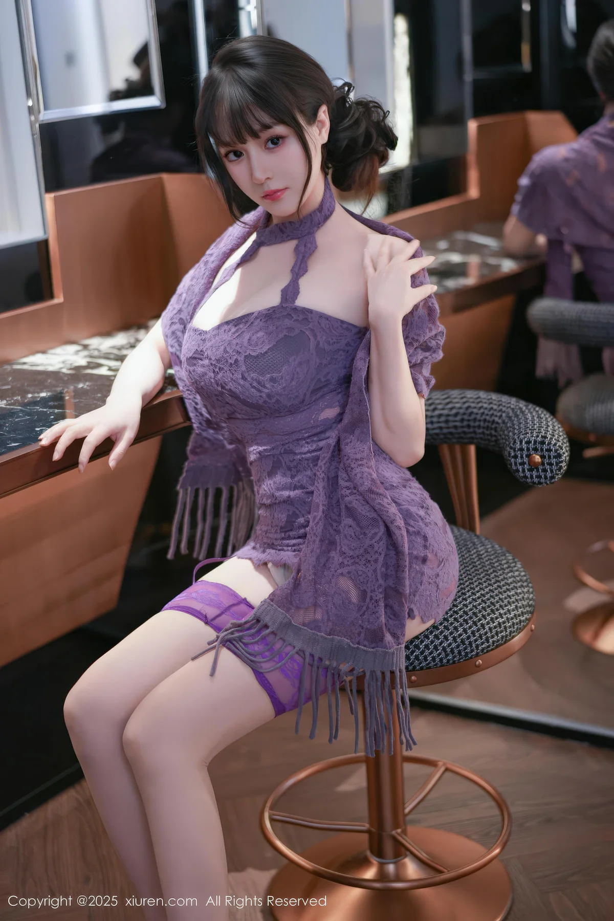 XiuRen 秀人 No.11057 沈南汐RuRu 紫色连衣短裙吊袜黑丝 - 4