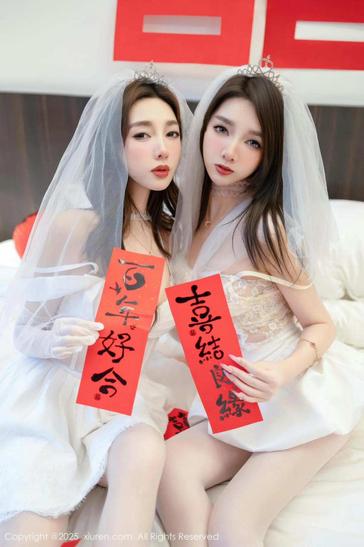 XiuRen 秀人 No.11184 Twins天夭 两位白色蕾丝婚纱 - 5