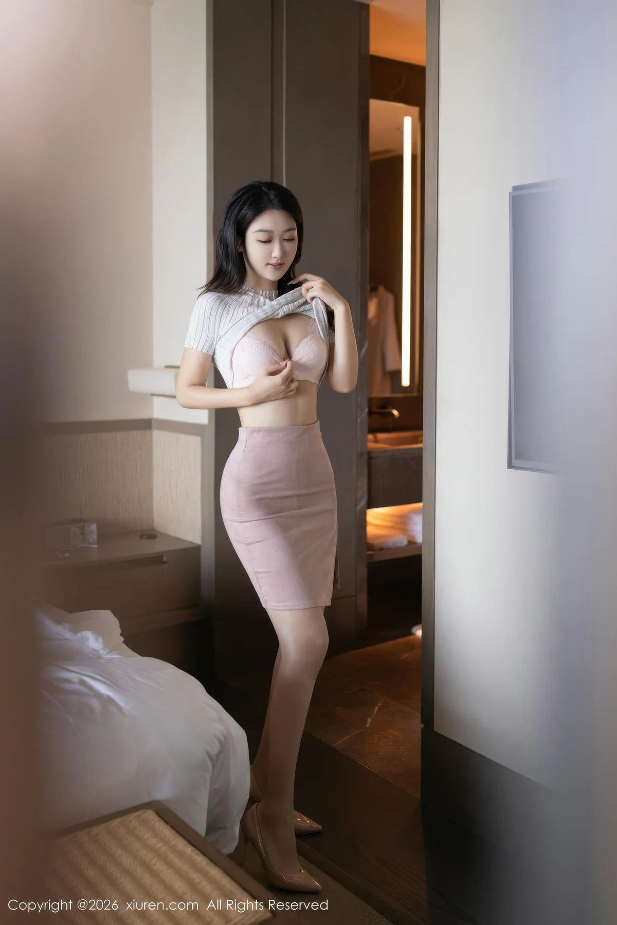 XiuRen 秀人 No.11195 唐安琪 粉色内衣诱人肉色丝袜 - 6