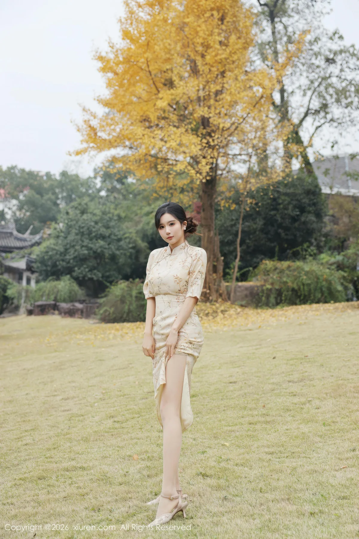 XiuRen 秀人 No.11214 小肉肉咪 浅黄色旗袍户外 - 2