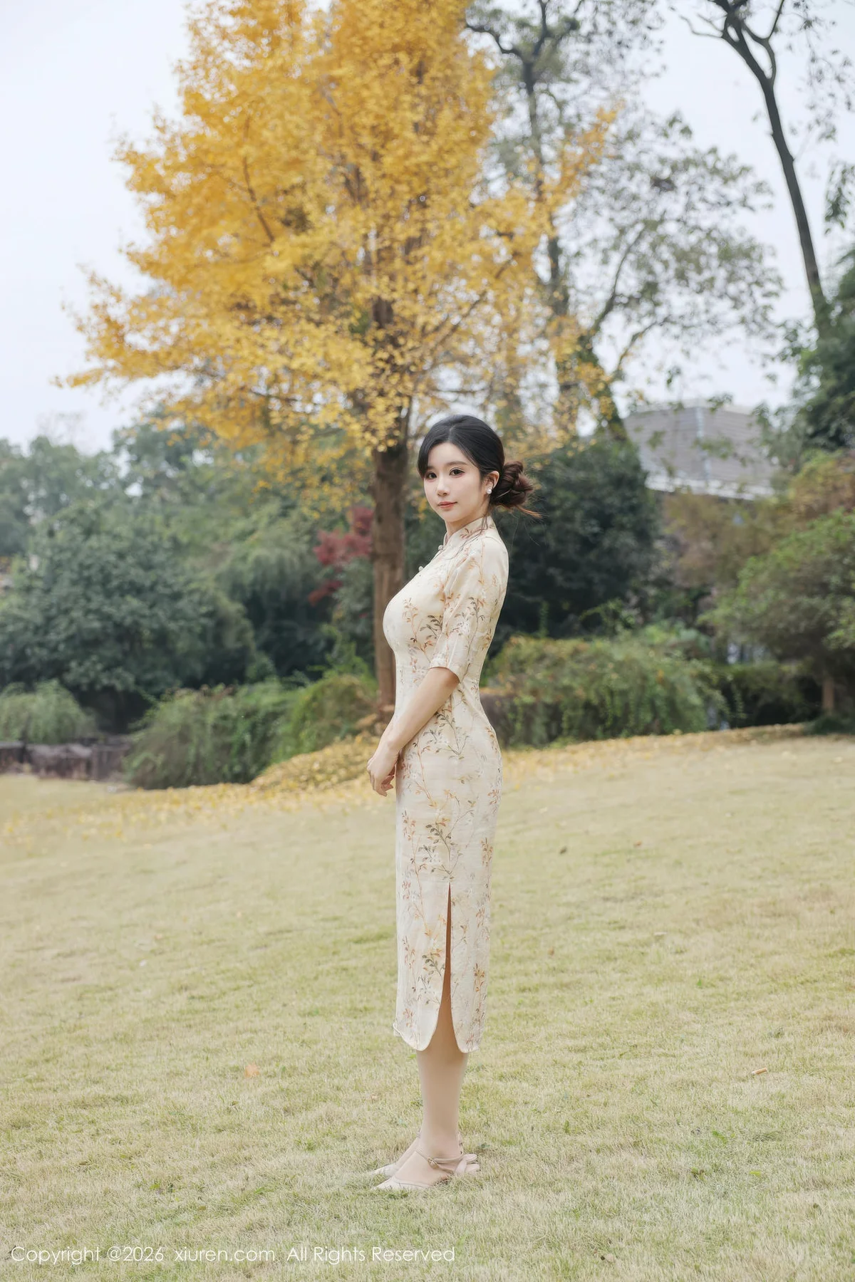 XiuRen 秀人 No.11214 小肉肉咪 浅黄色旗袍户外 - 3