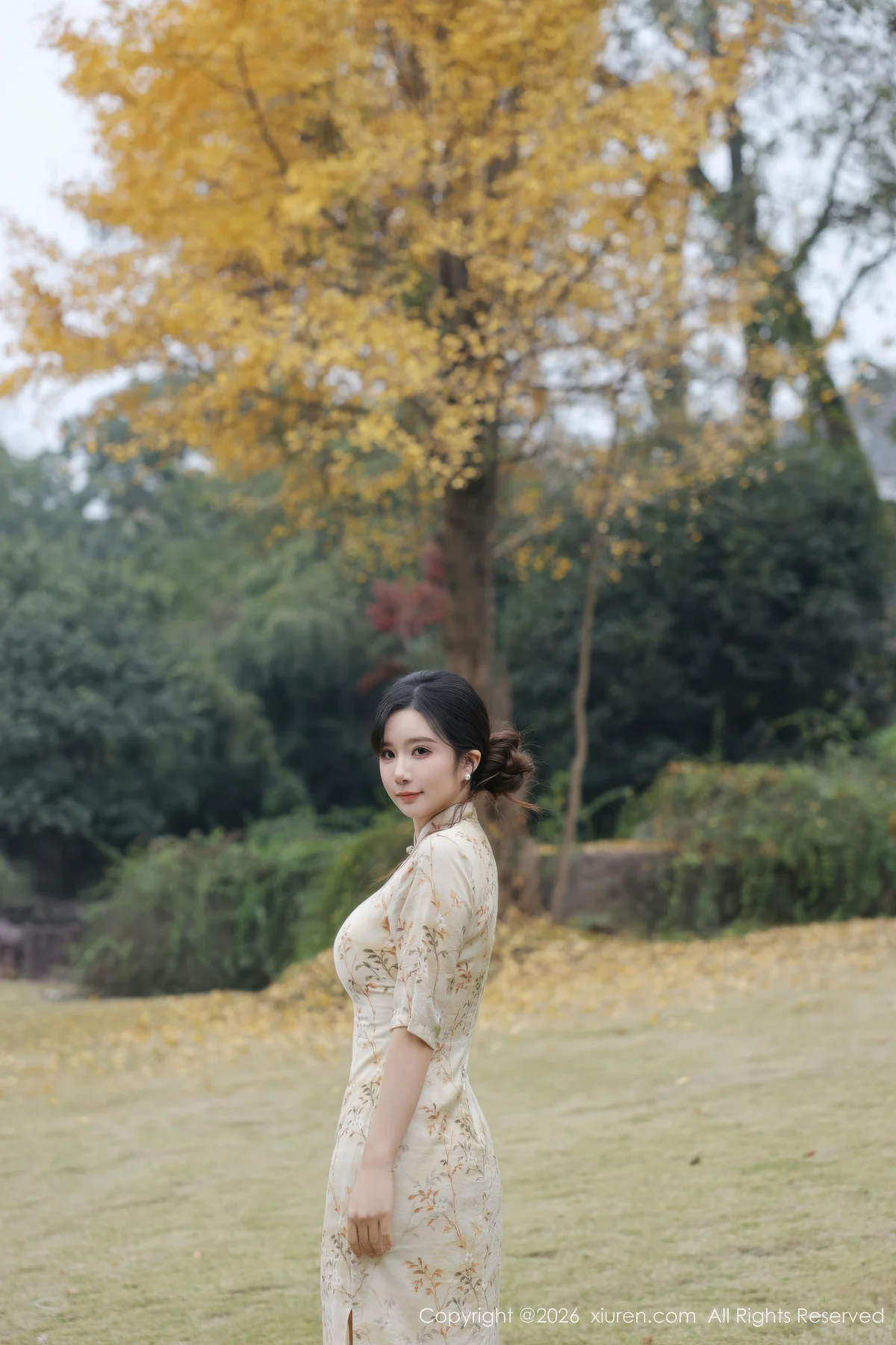 XiuRen 秀人 No.11214 小肉肉咪 浅黄色旗袍户外 - 4