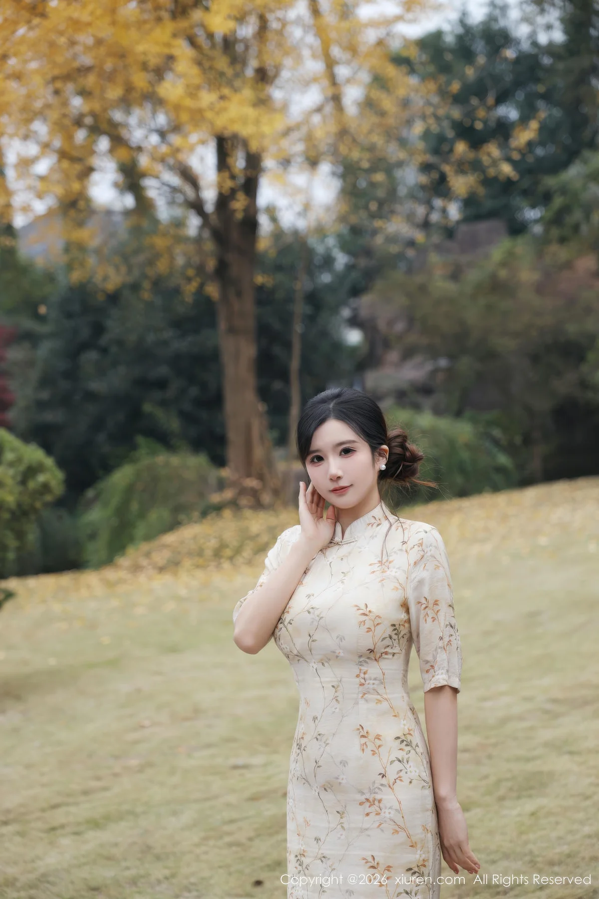 XiuRen 秀人 No.11214 小肉肉咪 浅黄色旗袍户外 - 3