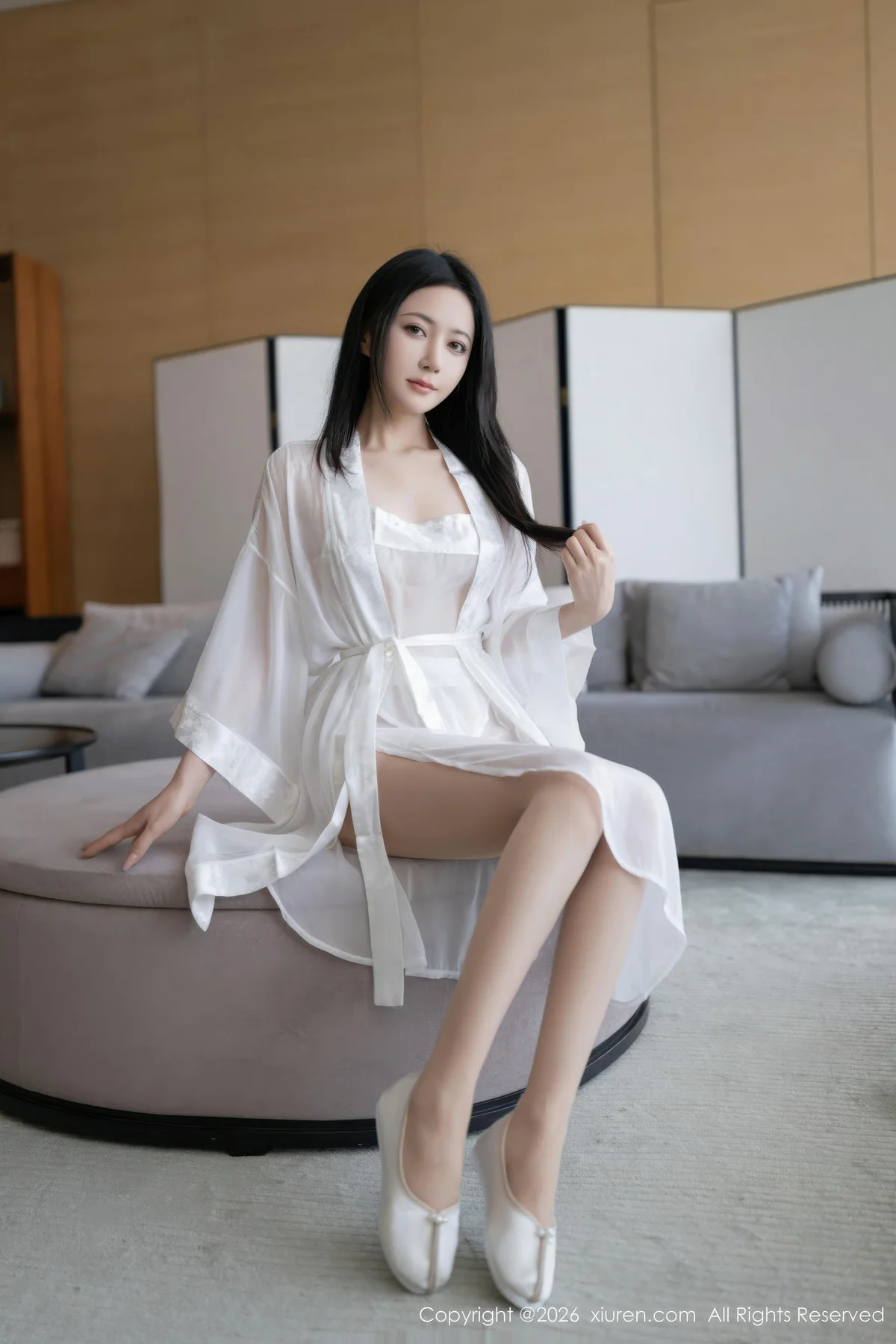 XiuRen 秀人 No.11275 鱼子酱Fish 白色浴袍诱人肉色丝袜 - 4