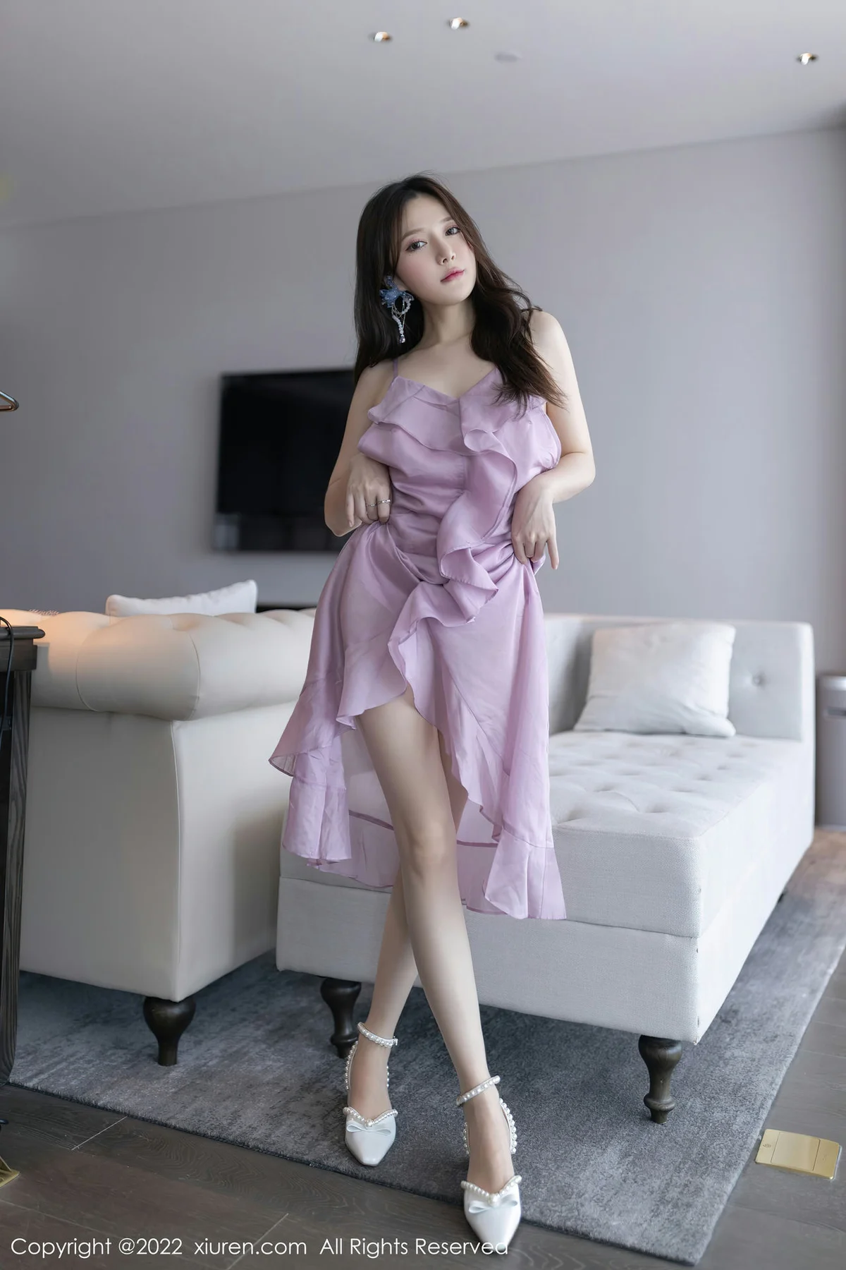 XiuRen 秀人 No.5432 紫色吊带长裙 鱼子酱Fish 性感私房写真 - 5