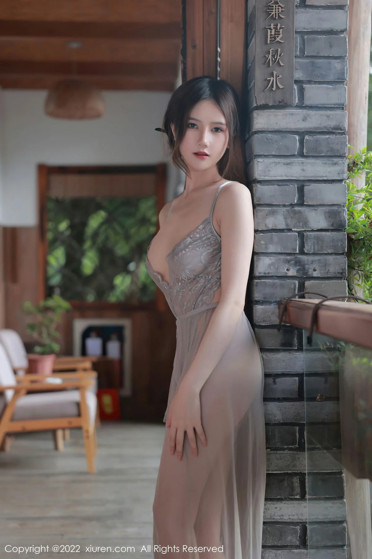 XiuRen 秀人 No.5660 古月小同学 浅色薄纱吊带长裙性感写真3 - 3