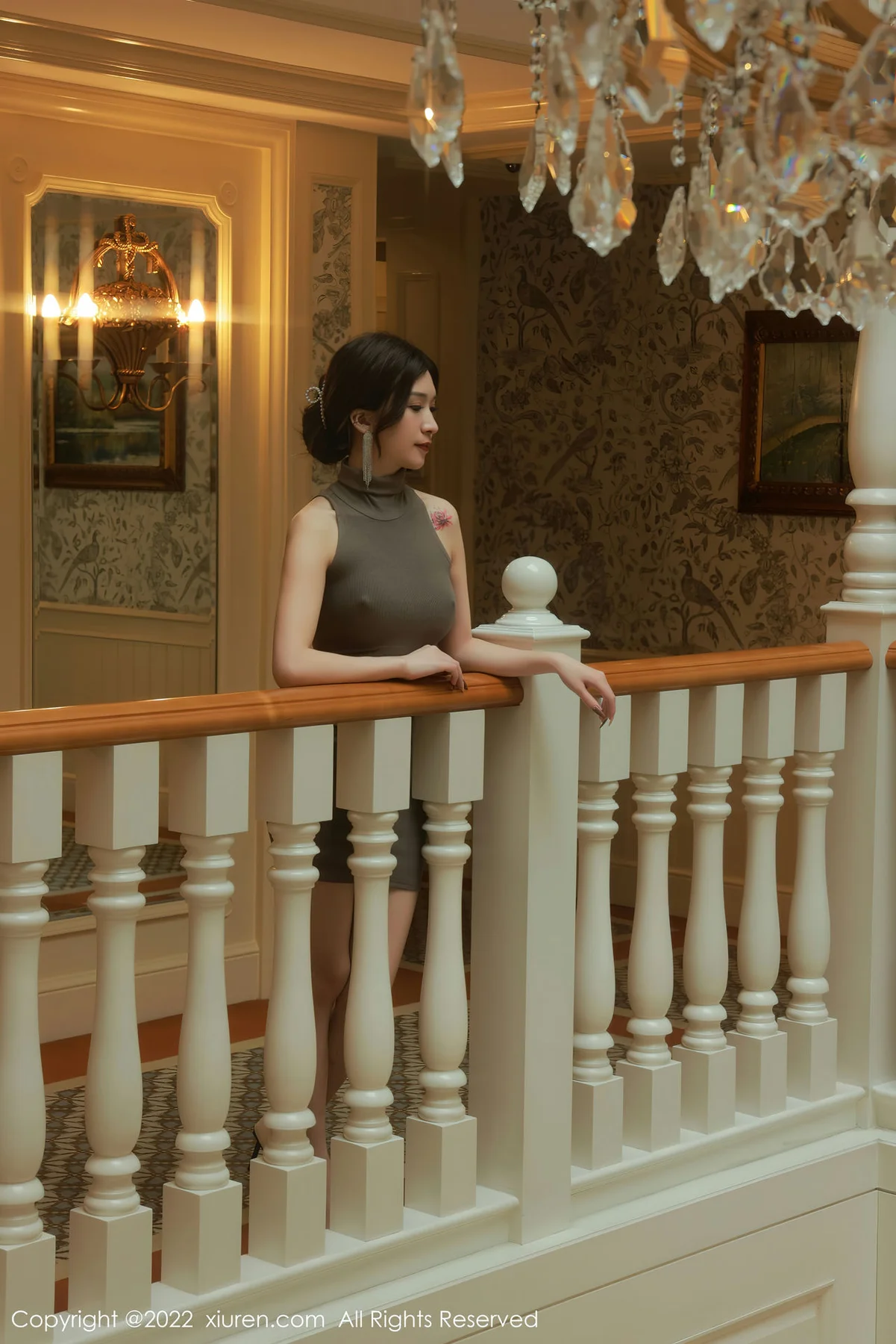 XiuRen 秀人 No.5786 hebe韩心雨 橄榄灰收身连衣短裙 - 4