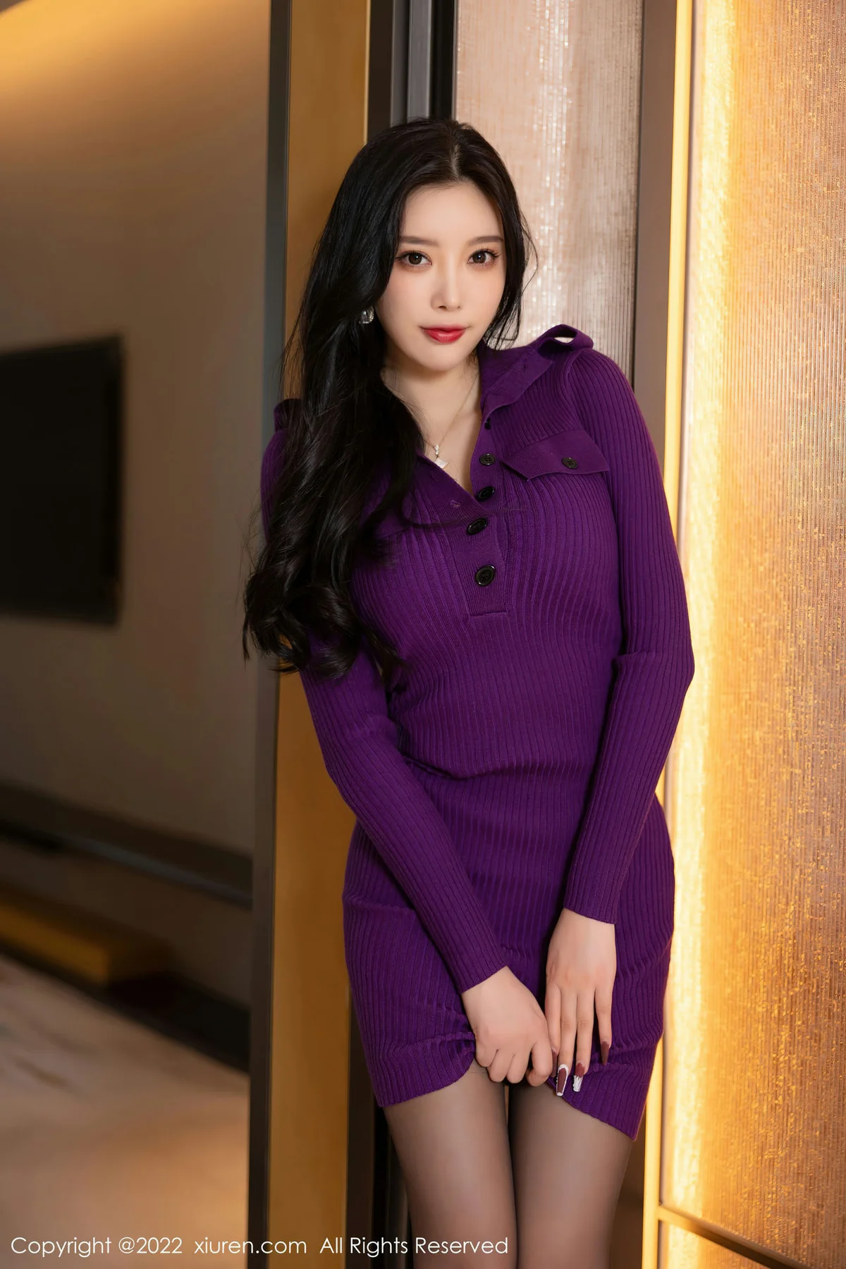 XiuRen 秀人 No.5798 杨晨晨Yome 紫色毛线连衣短裙私房写真1 - 1