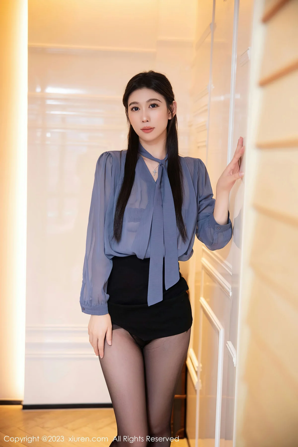 XiuRen 秀人 No.6122 李雅柔182CM 蓝色薄纱上衣写真 - 10