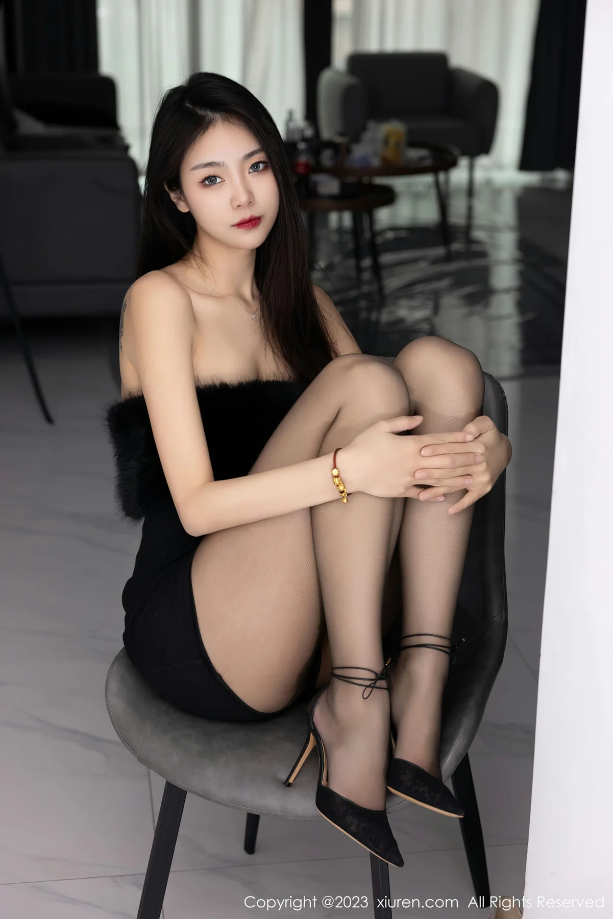 XiuRen 秀人 No.6275 小蛮妖 黑色露肩连衣短裙内衣美腿私房 - 9