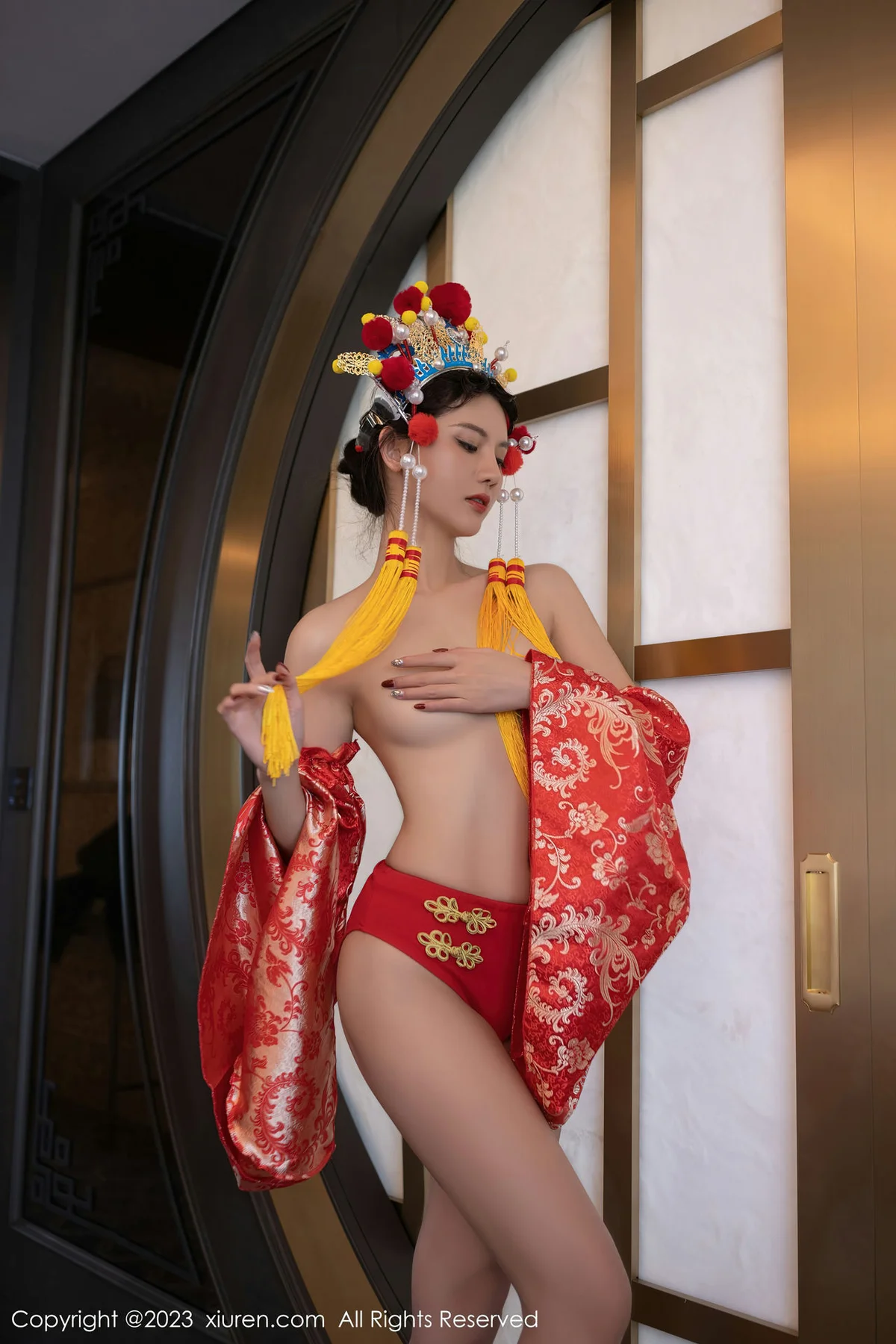 XiuRen 秀人 No.6308 就是阿朱啊 喜庆花嫁主题澳门旅拍111 - 1
