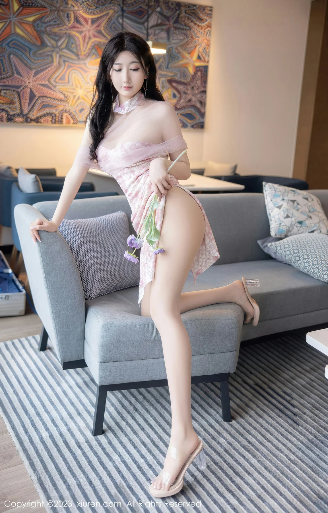 XiuRen 秀人 No.6313 江真真 粉色露肩连衣短裙写真1 - 6