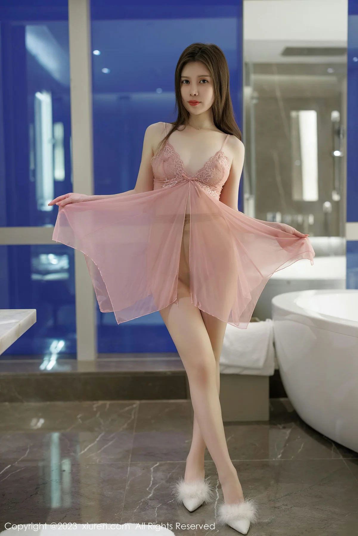 XiuRen 秀人 No.6687 吴雪瑶 粉色蕾丝轻透睡裙性感写真33 - 7