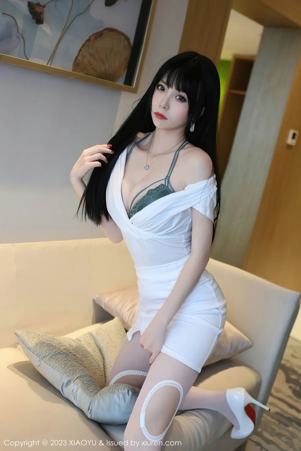 XiuRen 秀人 No.6897 江七七 墨绿色蕾丝内衣性感写真 - 9