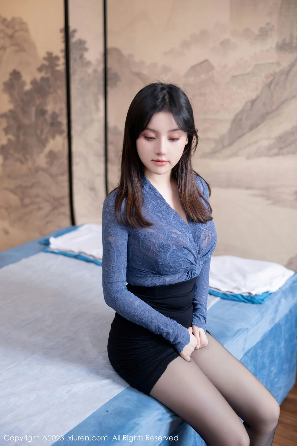 XiuRen 秀人 No.7720  豆瓣酱 蓝色薄纱上衣性感写真111 - 8