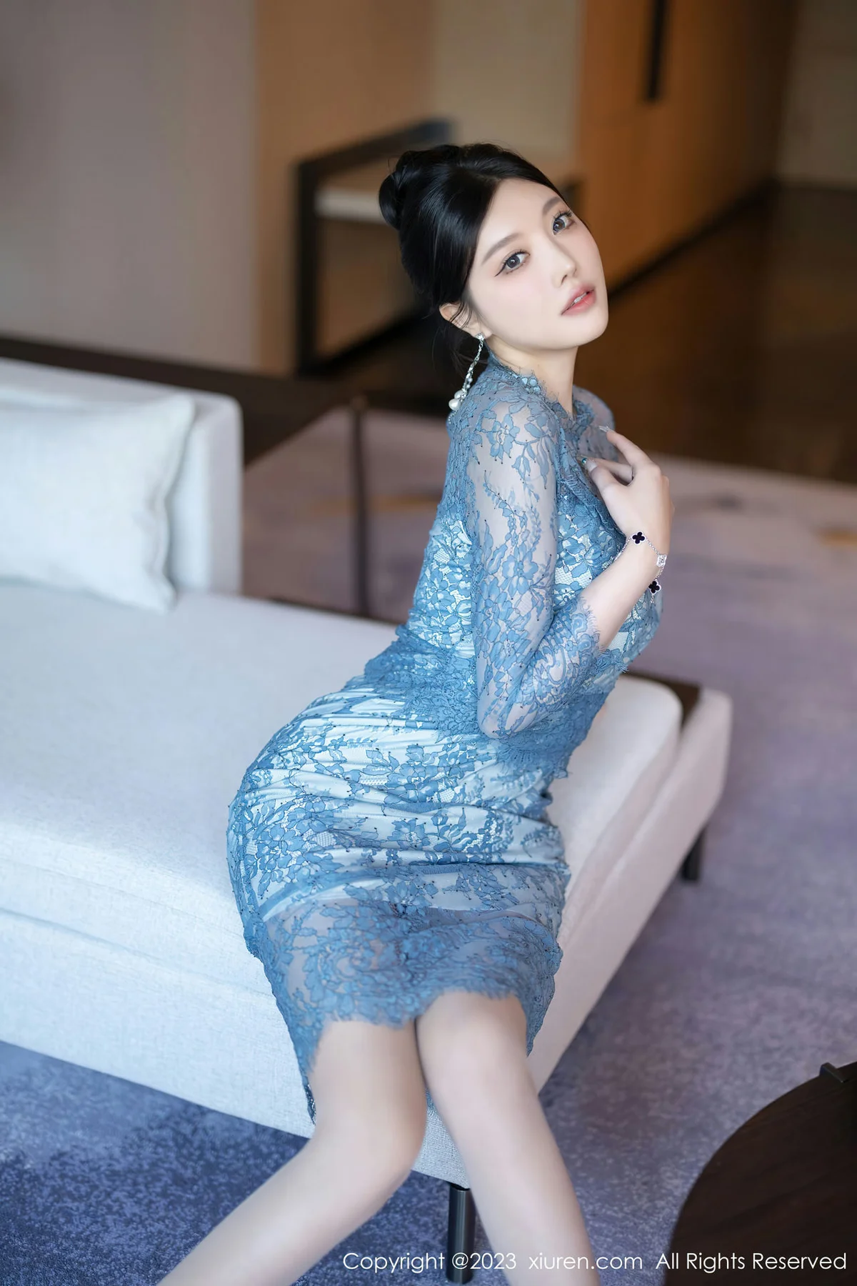 XiuRen 秀人 No.7732  杨晨晨Yome 灰色薄纱旗袍性感写真11 - 5