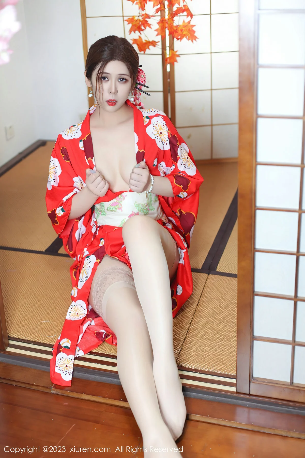 XiuRen 秀人 No.7736  月野兔美妞 红色和服性感写真 - 4