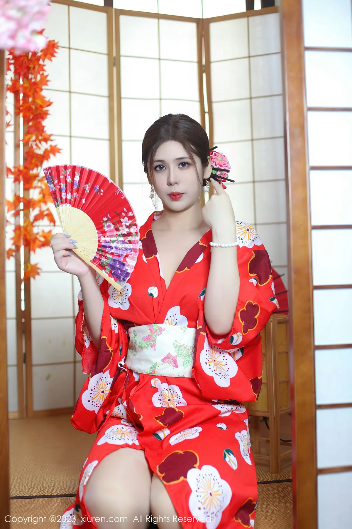 XiuRen 秀人 No.7736  月野兔美妞 红色和服性感写真 - 10