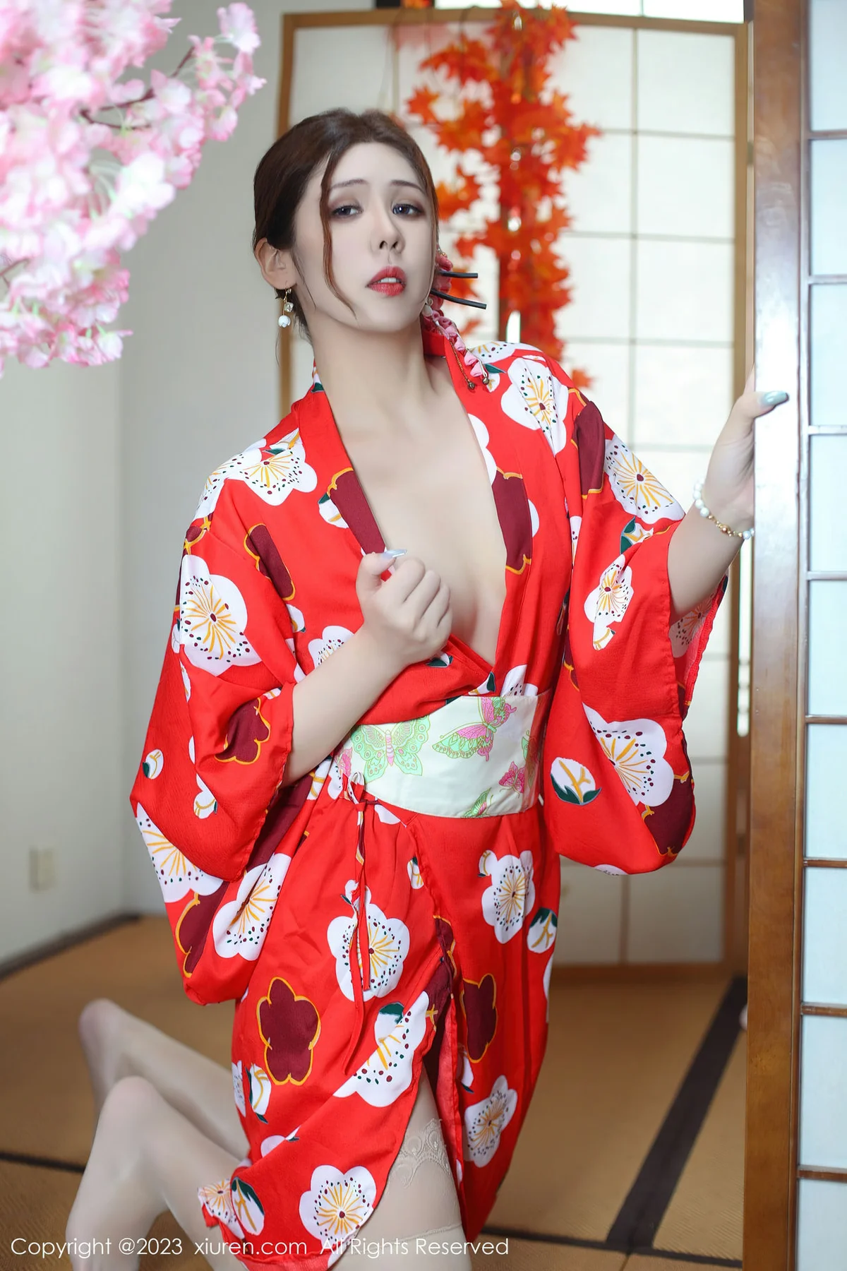 XiuRen 秀人 No.7736  月野兔美妞 红色和服性感写真 - 10