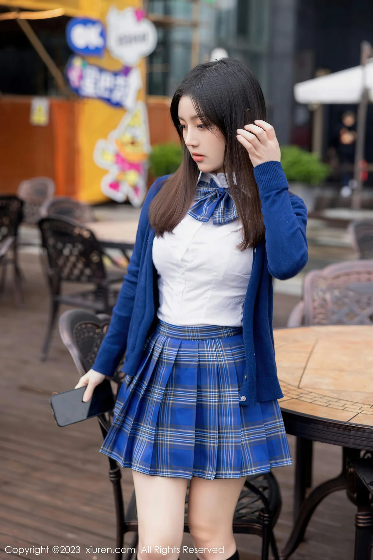 XiuRen 秀人 No.7754  豆瓣酱 白色蕾丝蓝色格子短裙写真111 - 3