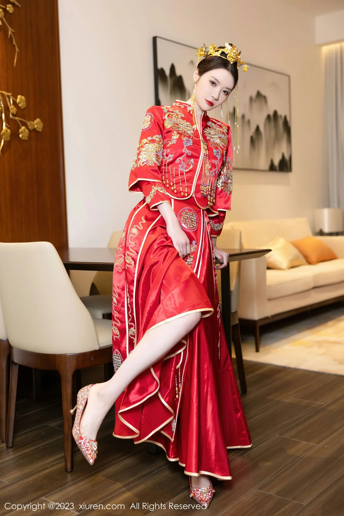 XiuRen 秀人 No.7766  梦心玥 红色中式婚服安吉旅拍111 - 6