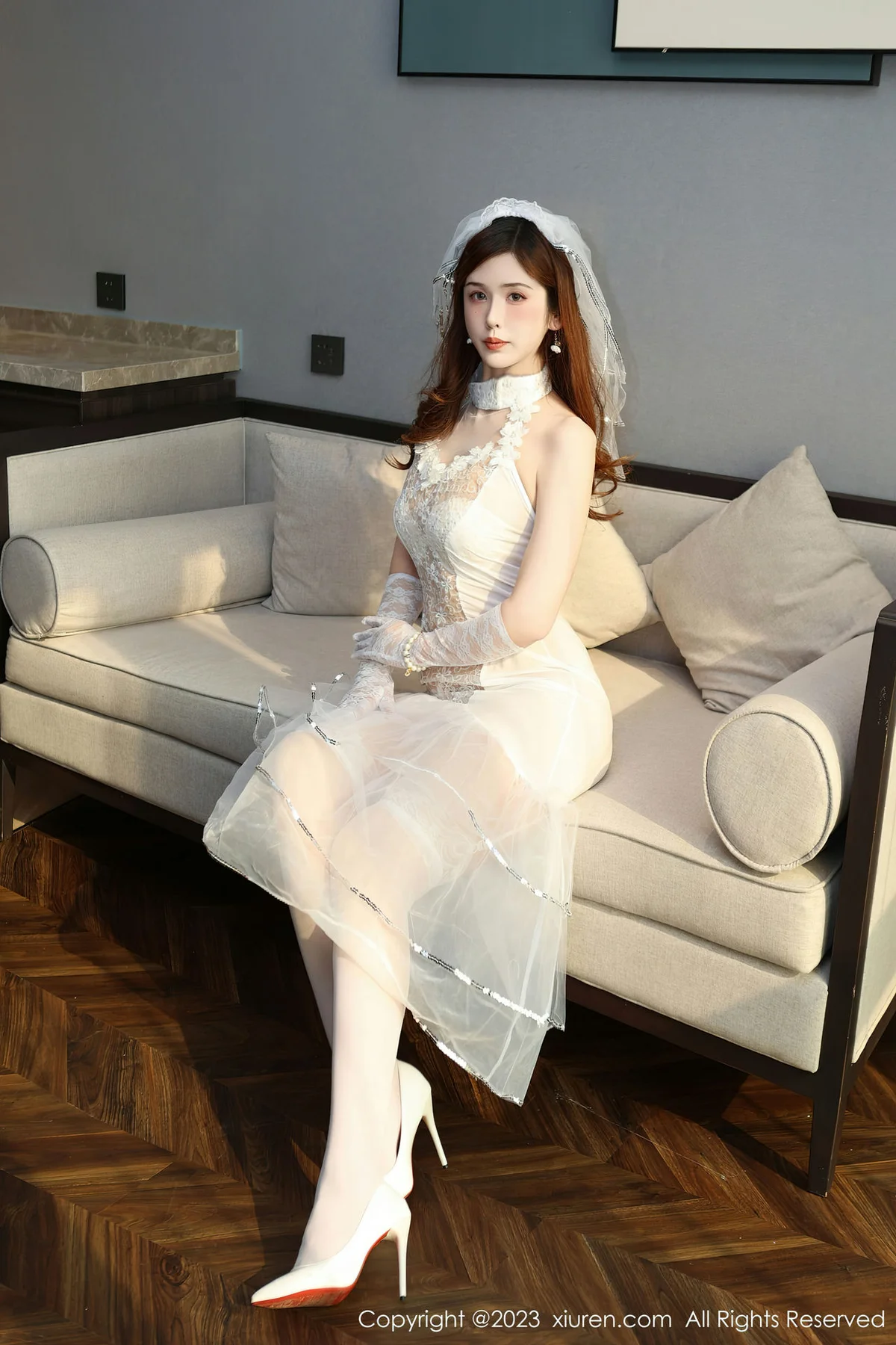 XiuRen 秀人 No.7834  月野兔美妞 白色婚纱服饰性感写真 - 5