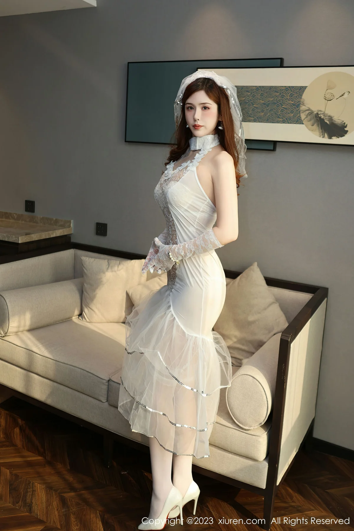 XiuRen 秀人 No.7834  月野兔美妞 白色婚纱服饰性感写真 - 7