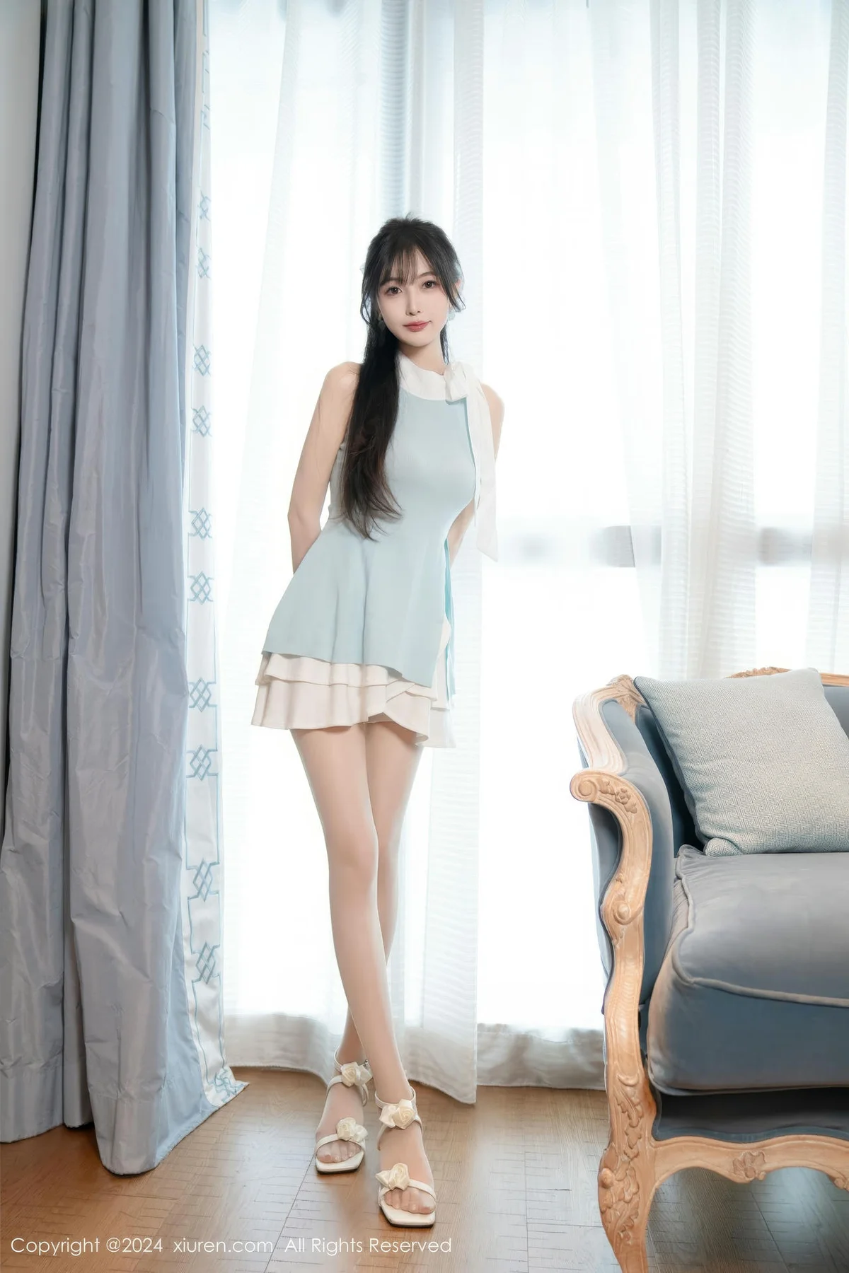 XiuRen 秀人 No.8761 林星阑 蓝白色连衣短裙性感写真1 - 1