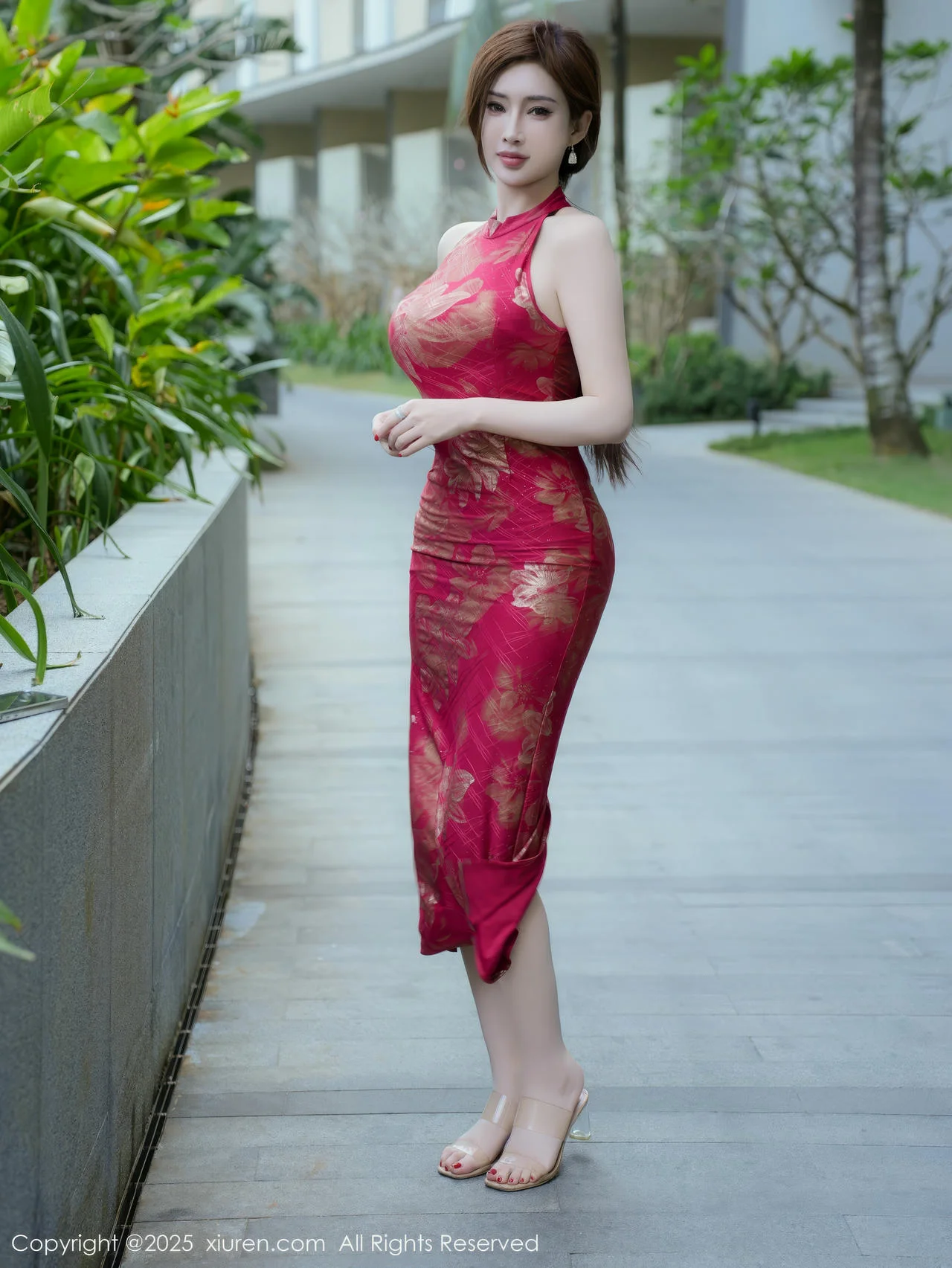 XiuRen 秀人 No.9837 Carol周妍希X 红色旗袍玉体乳贴 - 5