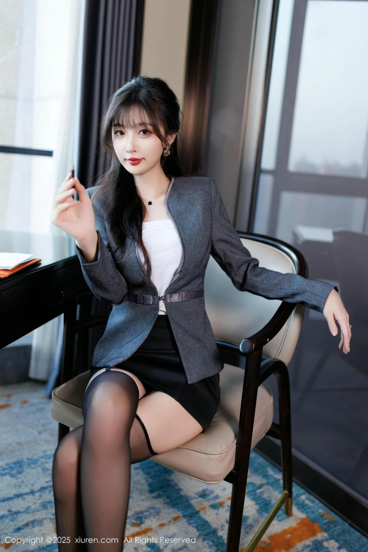 XiuRen 秀人 No.9957 樱桃小阑子 紫色蕾丝内衣吊袜 - 10