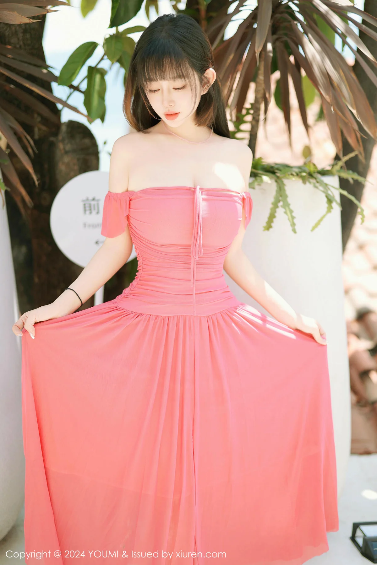 YOUMI 尤蜜荟 Vol.1077 王雨纯 红色露肩连衣长裙大理旅拍1 - 6