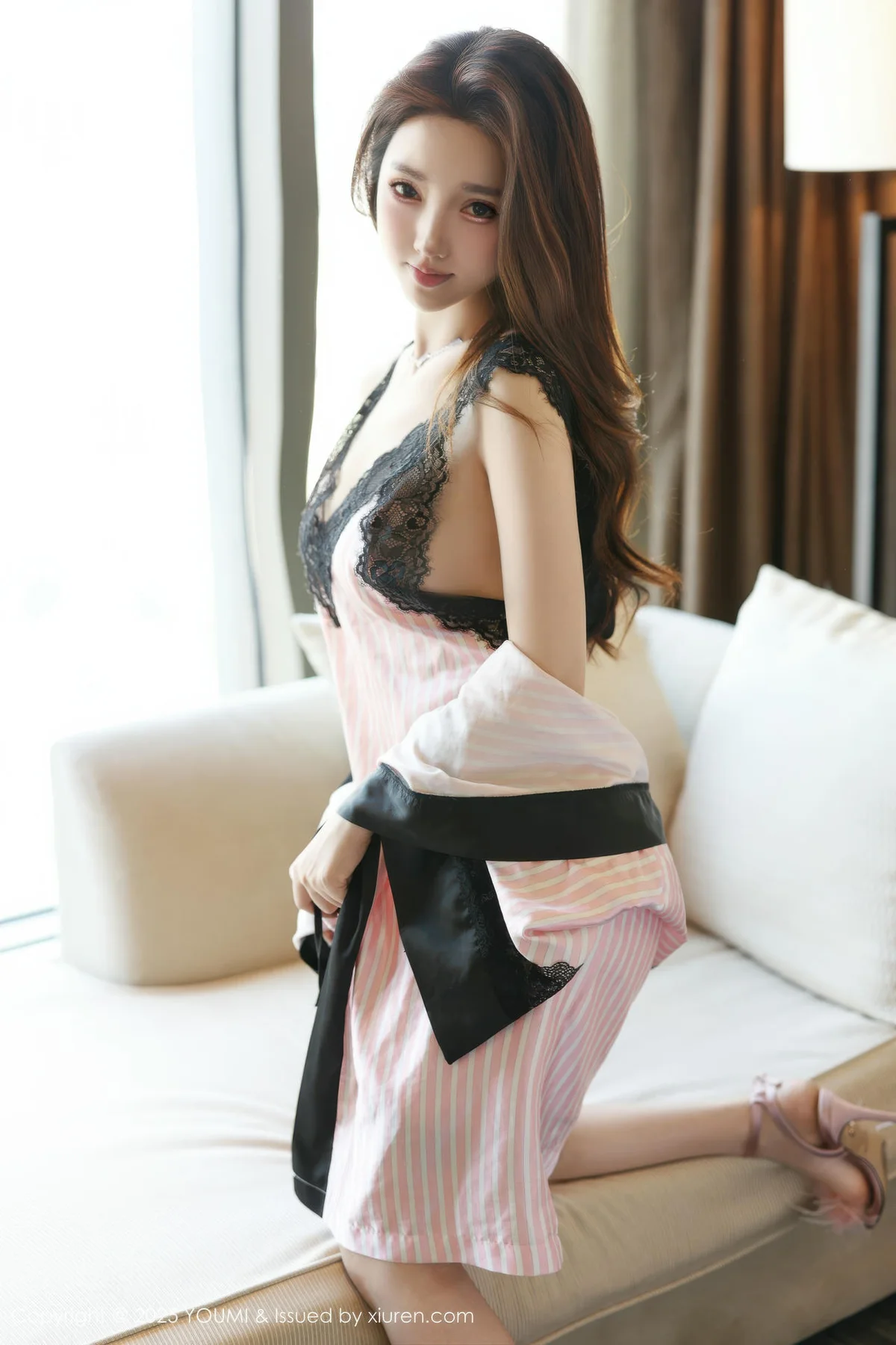 YOUMI 尤蜜荟 Vol.1161 桃桃·夭夭twins 性感粉色睡裙 - 1