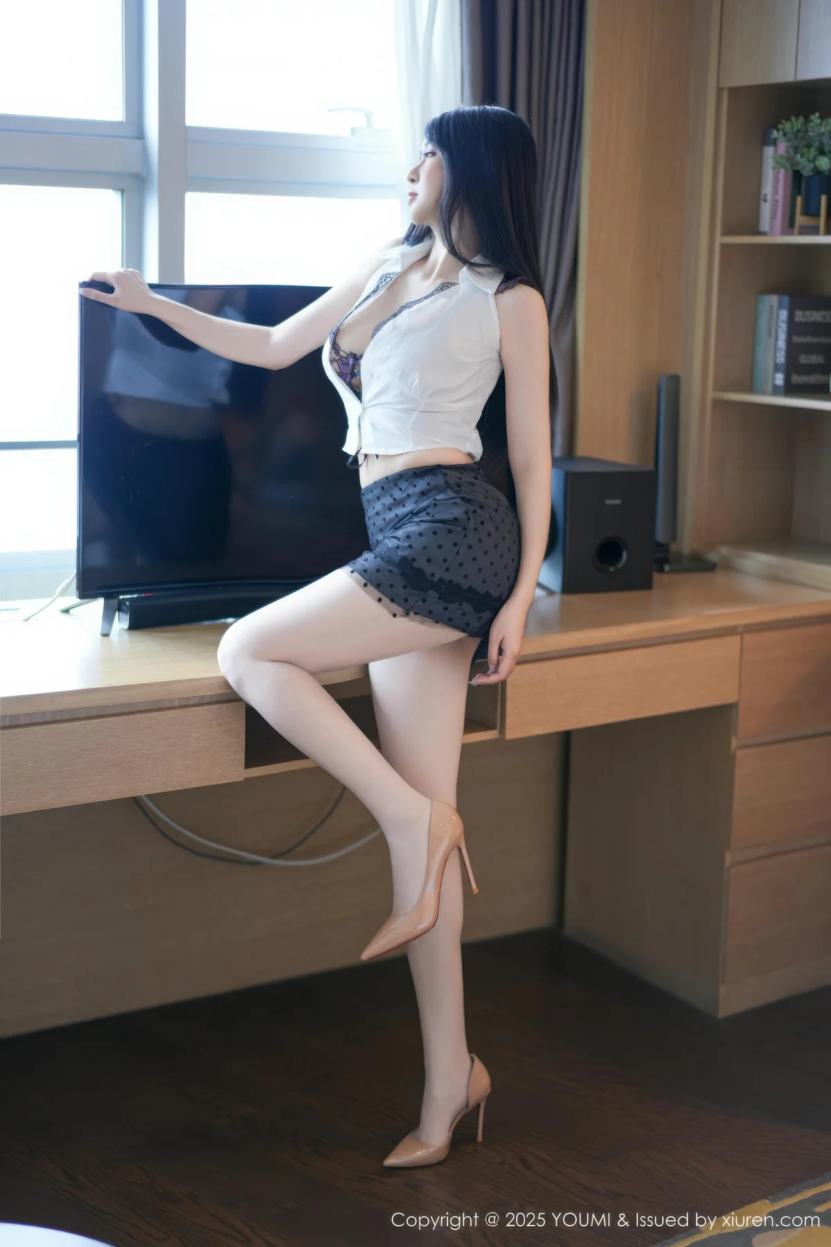 YOUMI 尤蜜荟 Vol.1169 凯竹Quinn 黑色蕾丝波点短裙 - 4