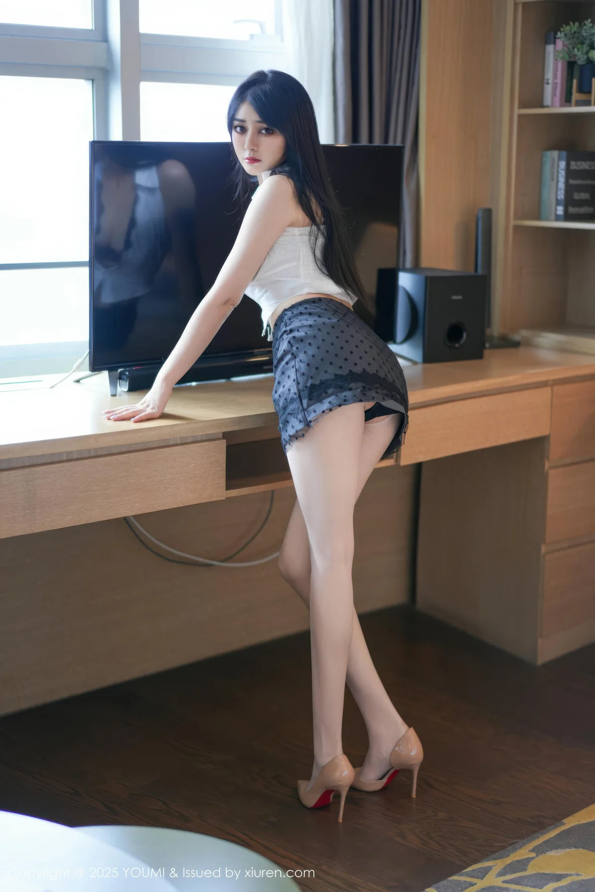 YOUMI 尤蜜荟 Vol.1169 凯竹Quinn 黑色蕾丝波点短裙 - 5