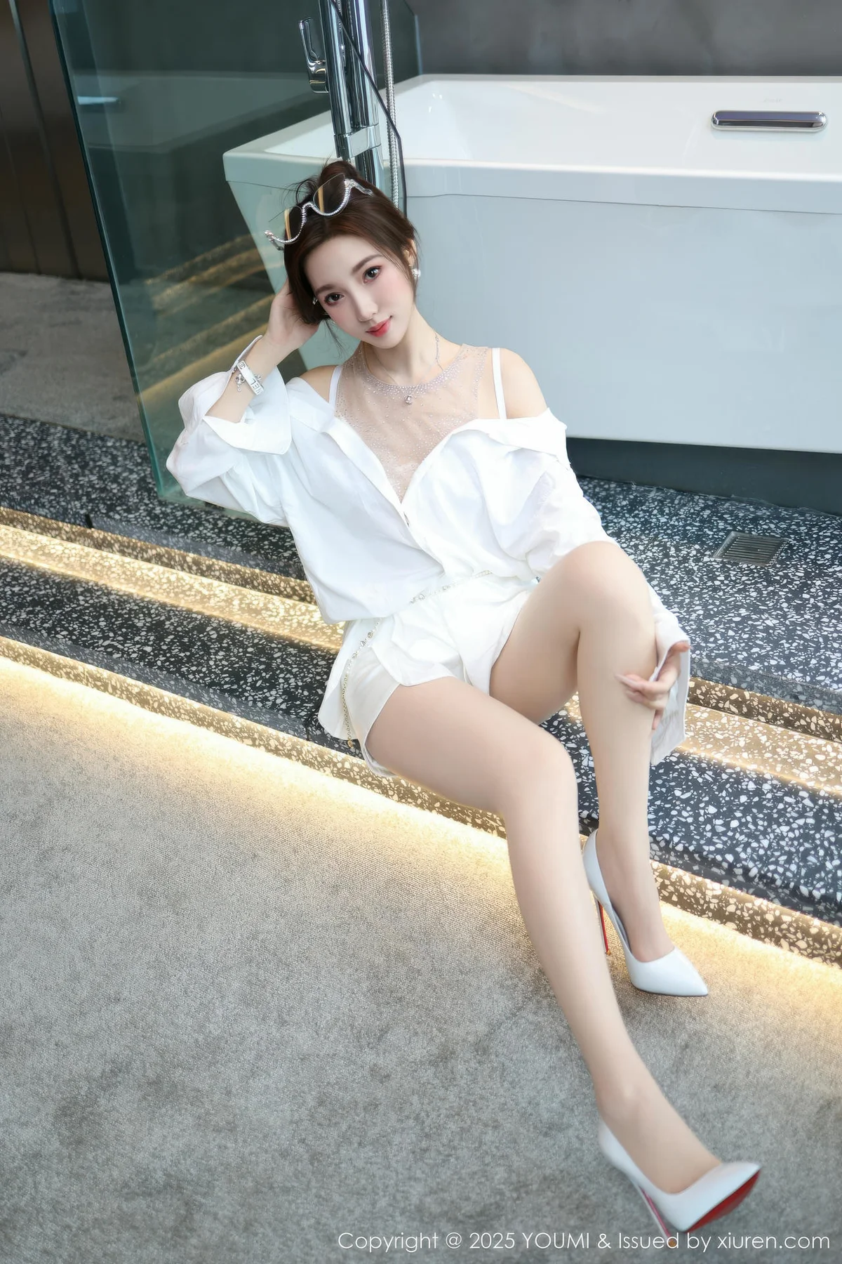 YOUMI 尤蜜荟 Vol.1177 Twins桃桃 白色连衣短裙 - 5