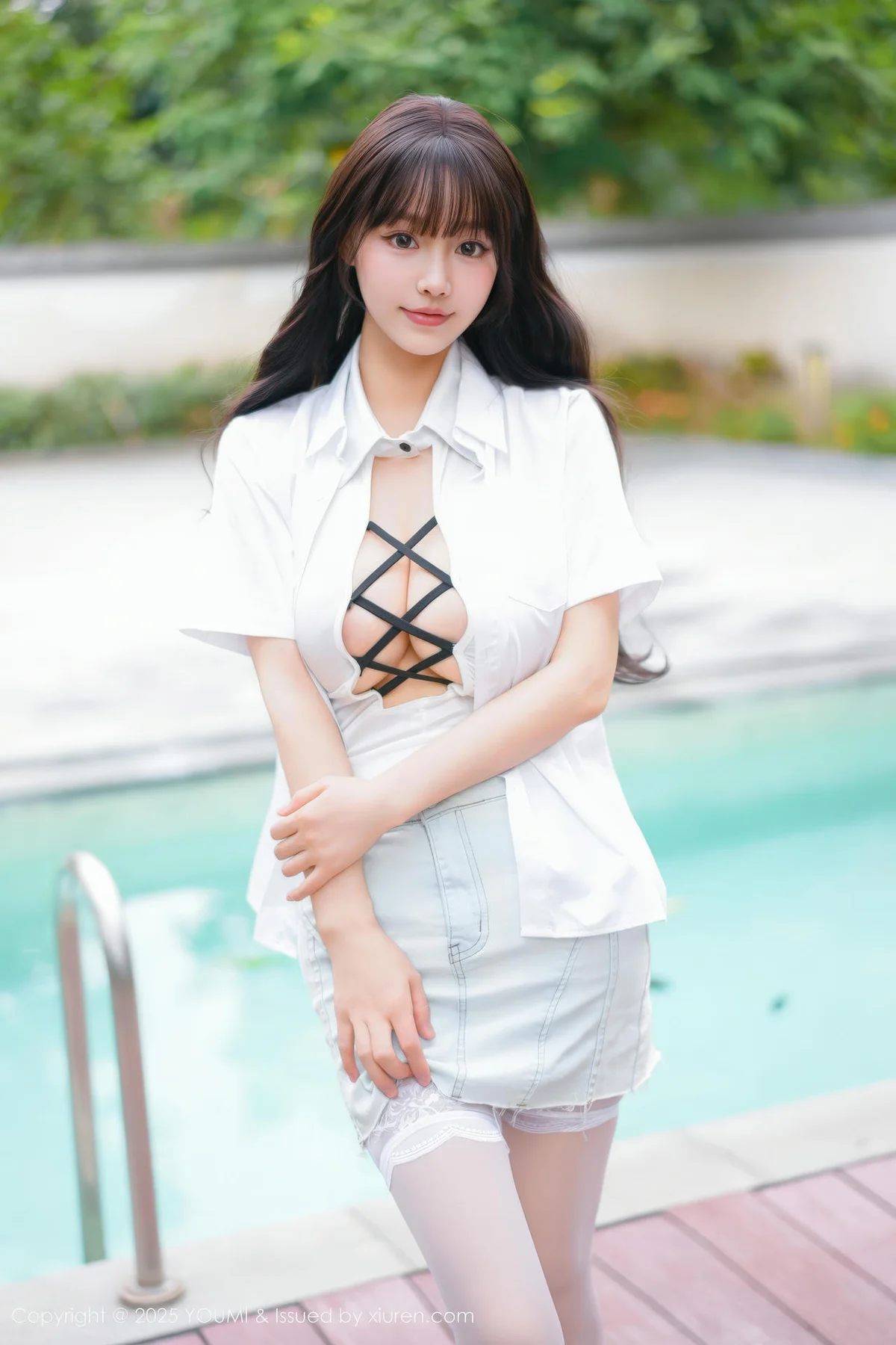 YOUMI 尤蜜荟 Vol.1190 心上可Flora 白色情趣白丝丝袜 - 1