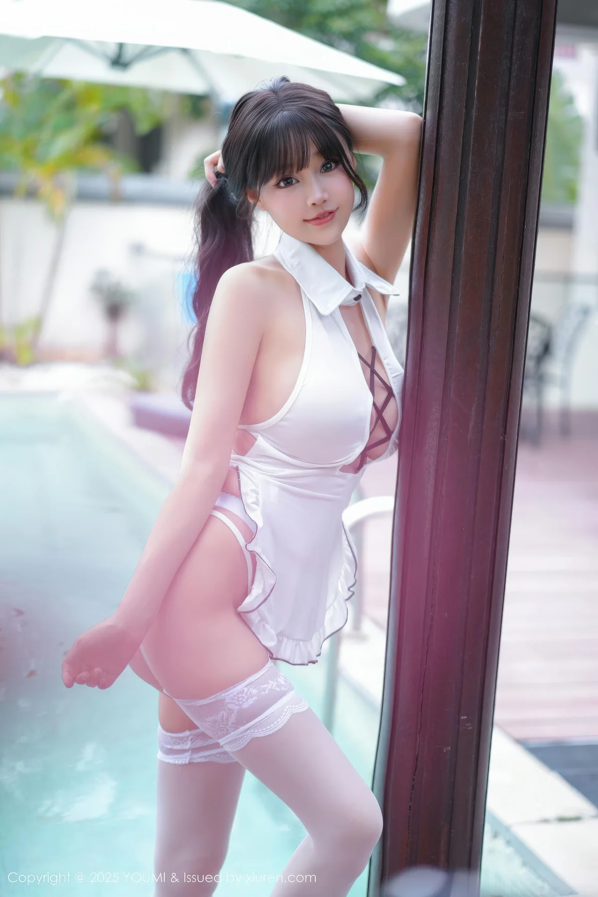 YOUMI 尤蜜荟 Vol.1190 心上可Flora 白色情趣白丝丝袜 - 1