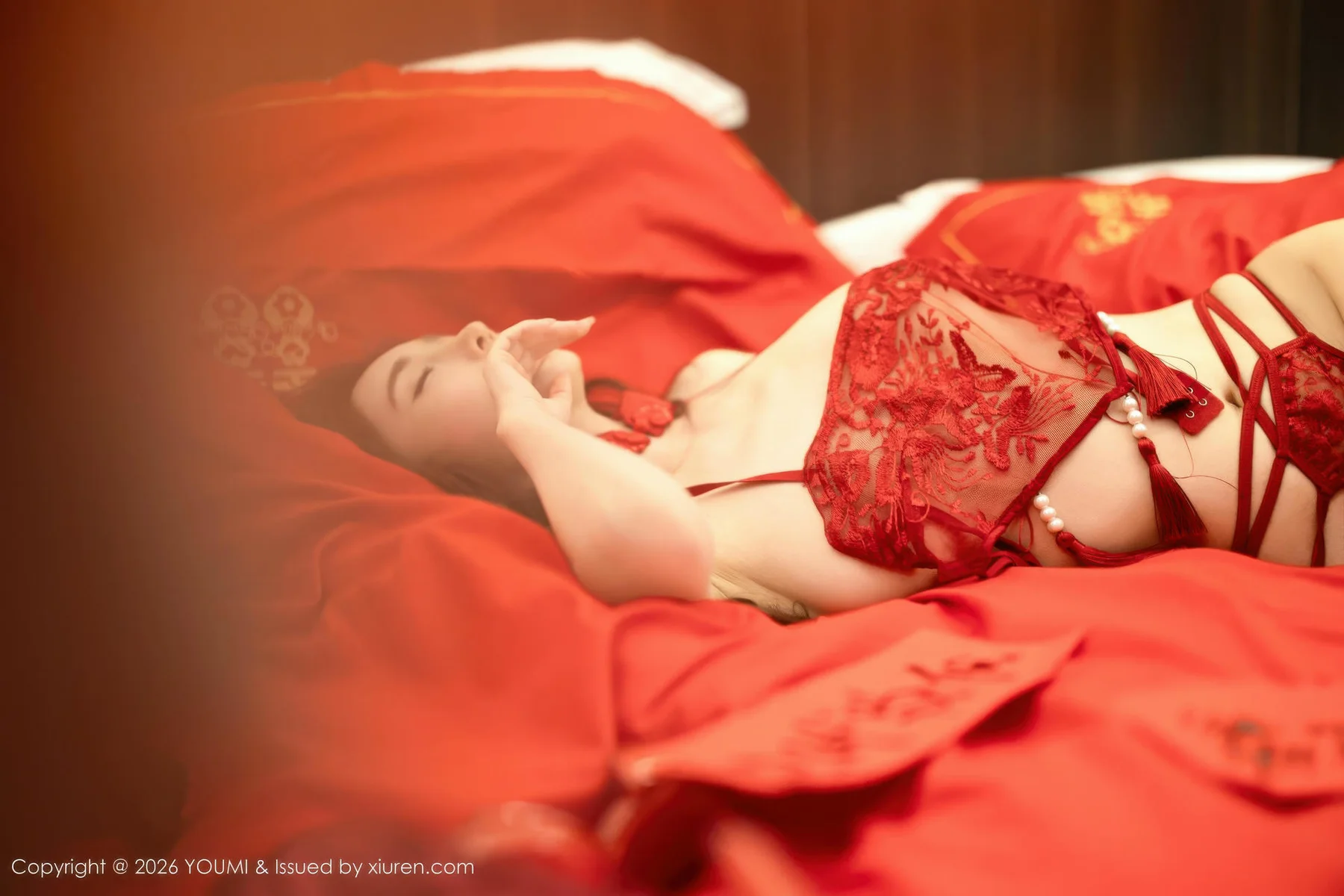 YOUMI 尤蜜荟 Vol.1198 Twins桃桃 红稠睡衣新婚喜事 - 3