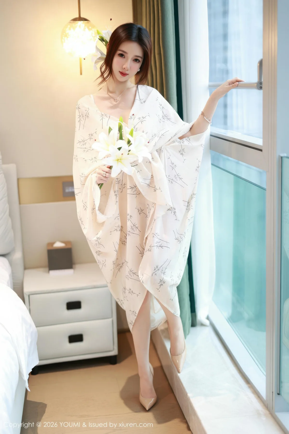 YOUMI 尤蜜荟 Vol.1201 Twins桃桃 白色蕾丝内衣 - 1