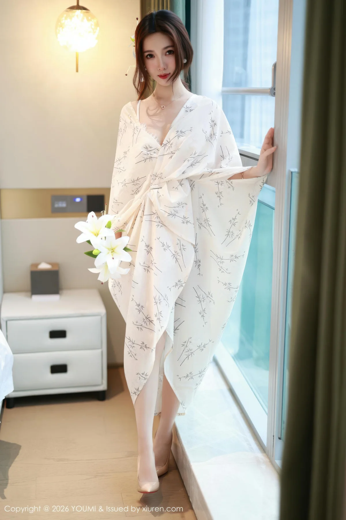 YOUMI 尤蜜荟 Vol.1201 Twins桃桃 白色蕾丝内衣 - 2