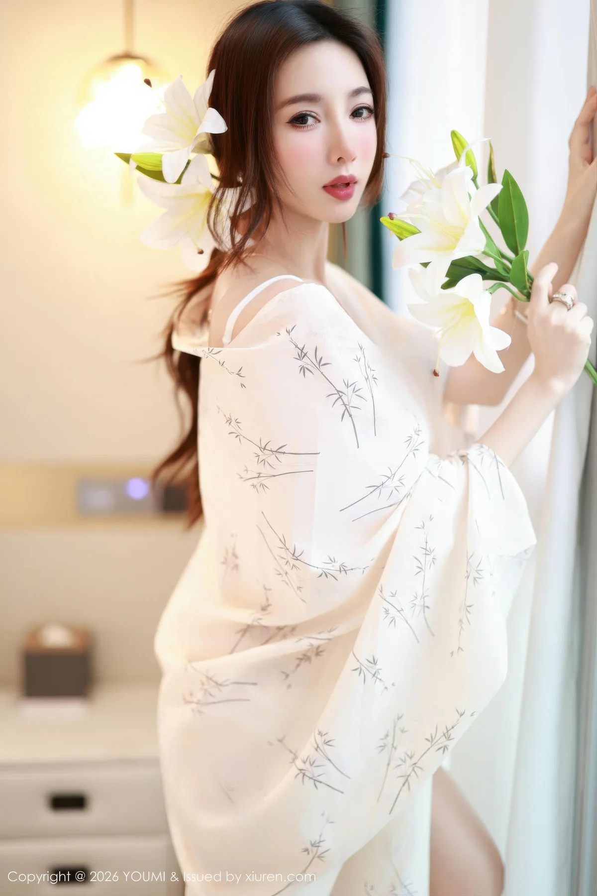 YOUMI 尤蜜荟 Vol.1201 Twins桃桃 白色蕾丝内衣 - 3