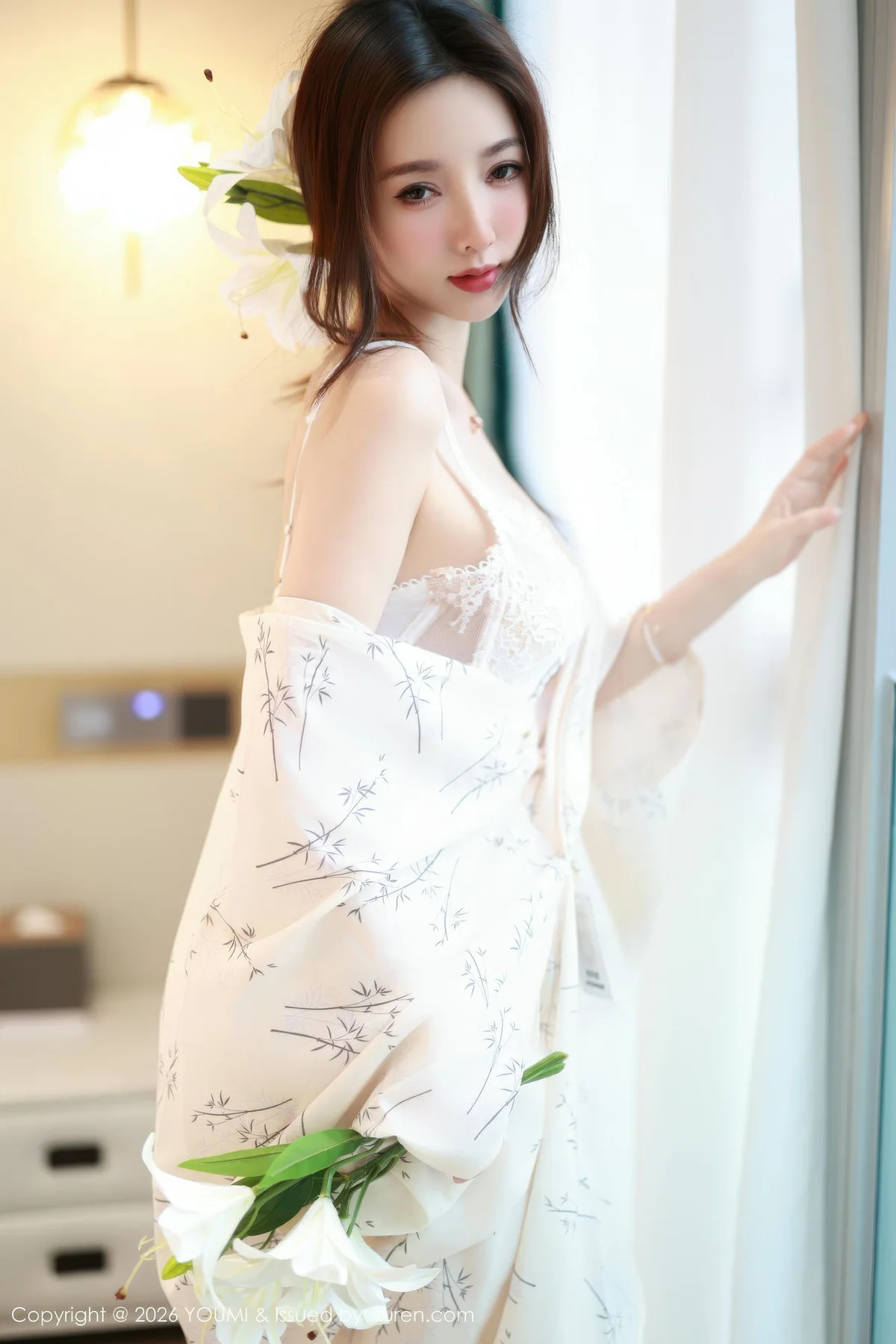 YOUMI 尤蜜荟 Vol.1201 Twins桃桃 白色蕾丝内衣 - 6