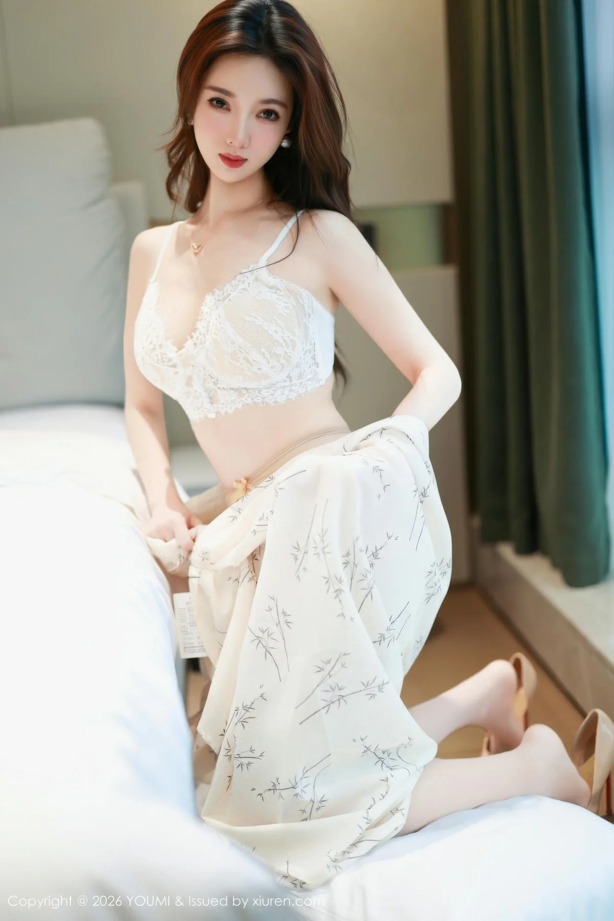 YOUMI 尤蜜荟 Vol.1201 Twins桃桃 白色蕾丝内衣 - 10