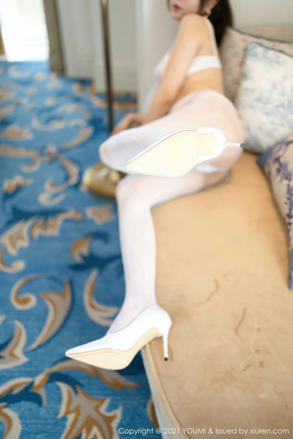 YOUMI 尤蜜荟 Vol.597 白色蕾丝 王雨纯 镂空内衣 - 5