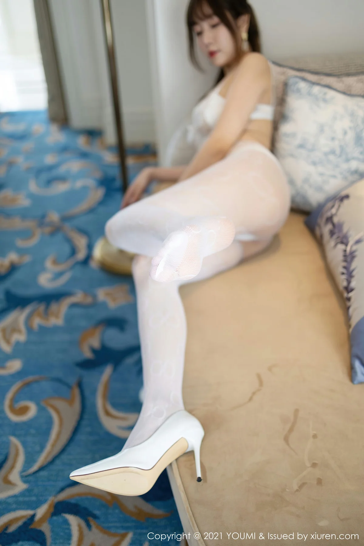 YOUMI 尤蜜荟 Vol.597 白色蕾丝 王雨纯 镂空内衣 - 6